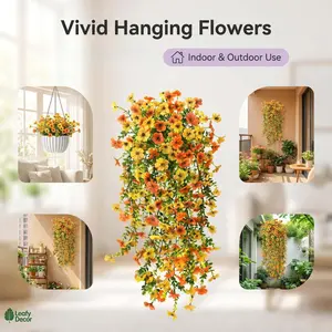 2PCS Orange Yellow Mixed Flower Vine, Artificial Hanging Floral Garland for Garden Wedding Indoor Outdoor Decor
