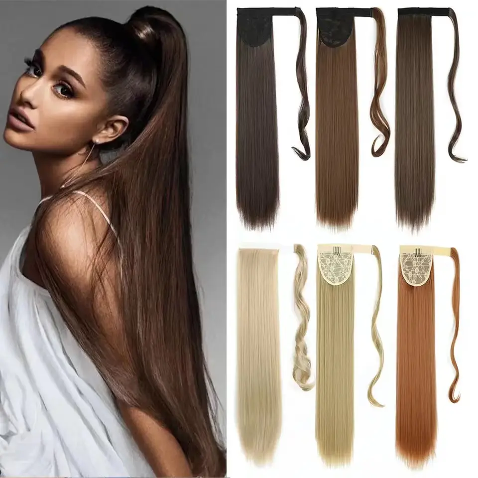 LINDALHAIR Clip in Ponytail Extension Wrap Around Long Straight Pony Tail Hair 24 Inch Synthetic Hairpiece Various Colors