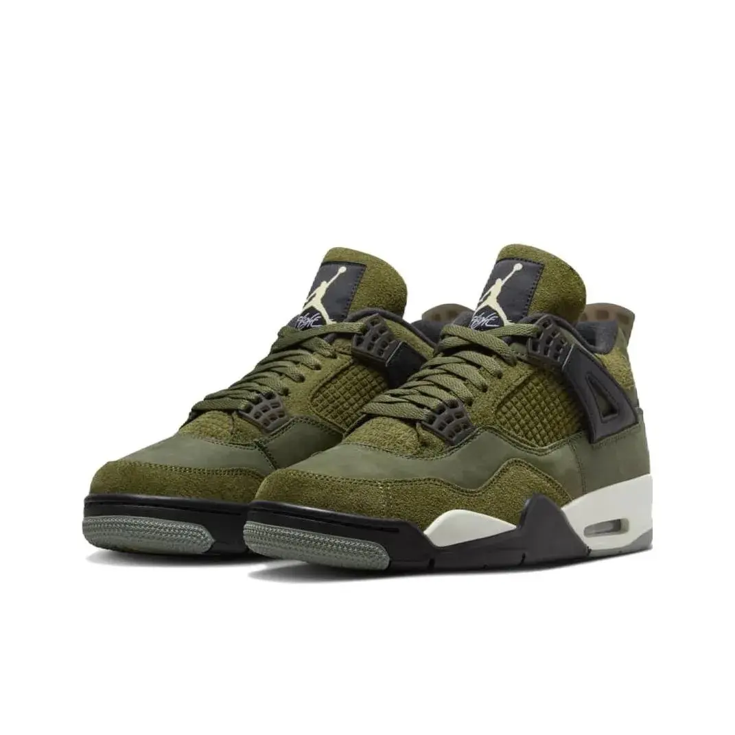 Brand New Sealed Unisex Army Olive Green Mid-top Retro Basketball Sneakers, with Original Shoe Box, Suede Mesh Breathable Casual Sports Shoes