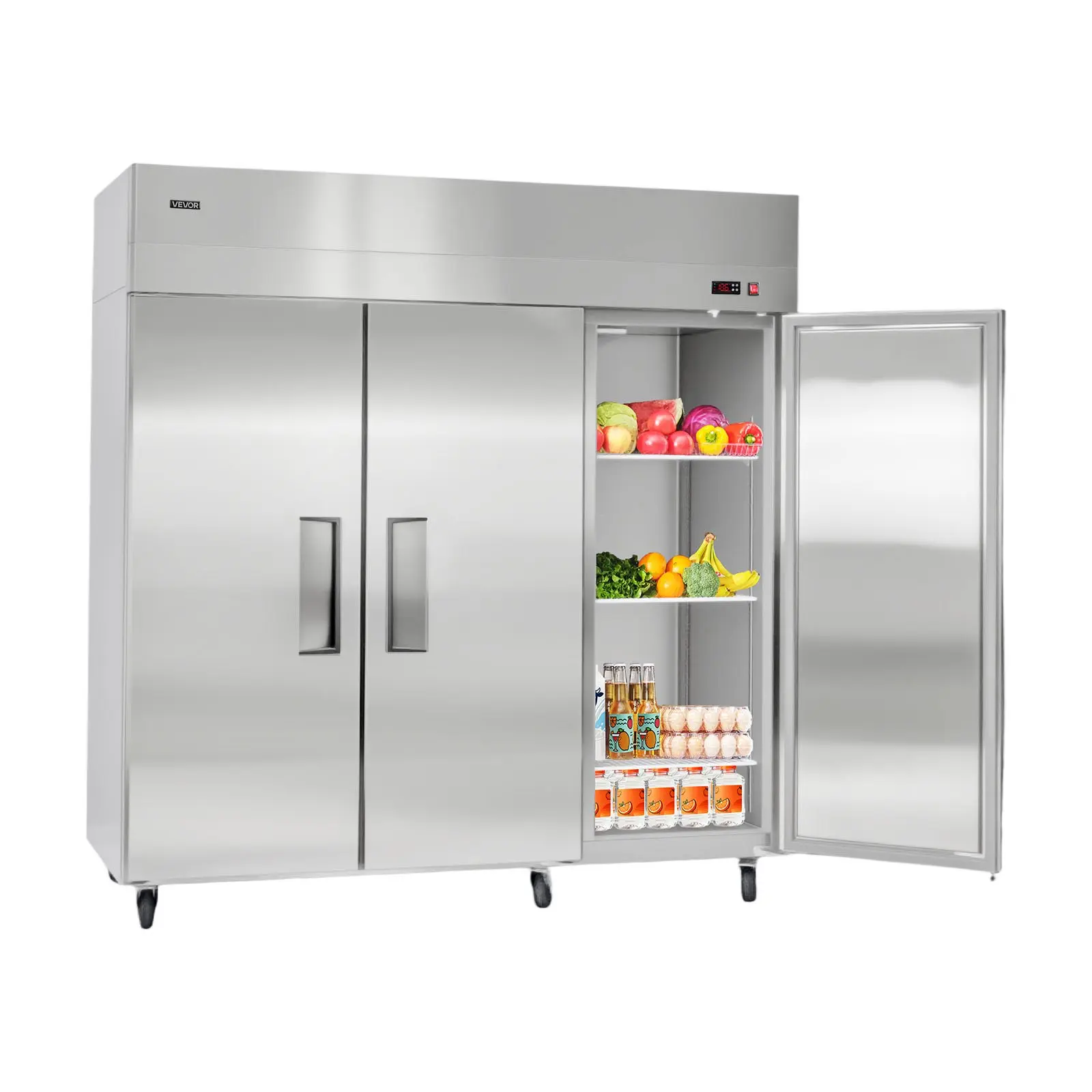 VEVOR Commercial Reach-In Refrigerator 72 W, 52 Cu. Ft Stainless Steel Upright Refrigerator with Three Doors, Auto-Defrost, 9 Adjustable Shelves, 32 to 50 Temp Control, UL Certified