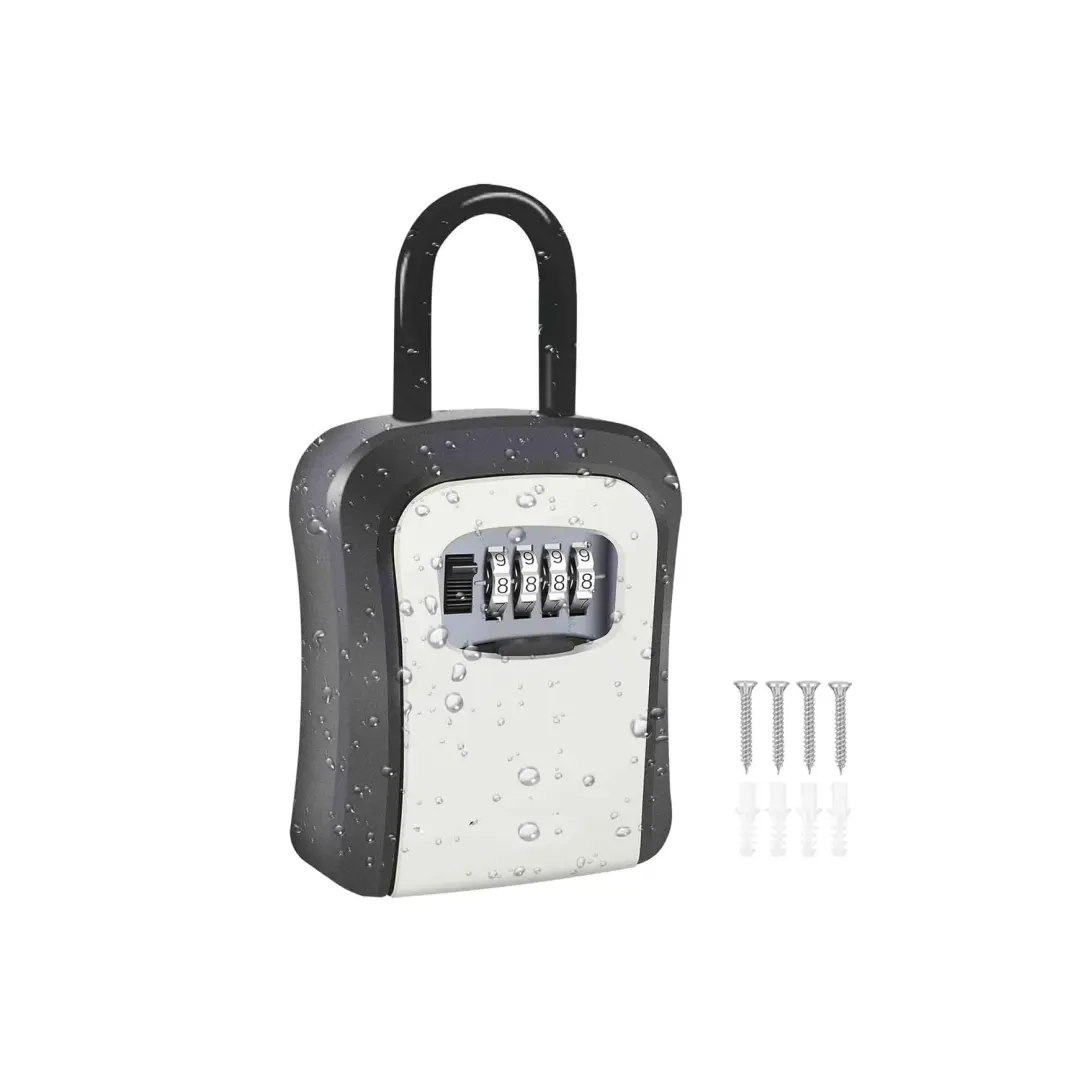 Wall-Mounted Aluminum Alloy Key Box with Hooks Ideal for Hallway Entrance & Closet Home Key Organizer Gray Version door