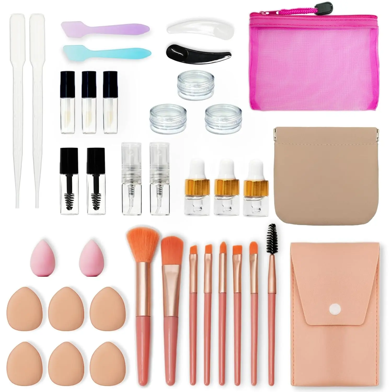 Gifts for Women - PrettyCare 38 Pcs Mini Travel Makeup Containers Set, Small Empty Container & TSA Approved Travel Bottles Kit with Brushes, fLeak-Proof Cosmetic Jars & Bottles for Travel, and Sample