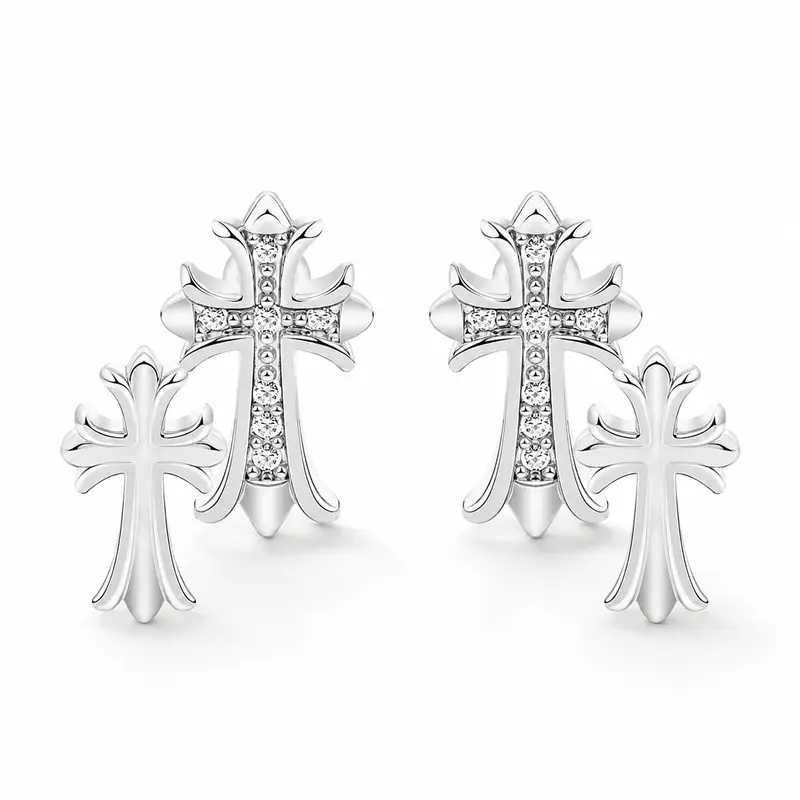 Women's 14K Gold Plated 18mm Double Cross Layer Stud Earrings - Christian Charm Earrings, Lightweight Y2K Gold Statement Earrings for Ear Piercings, Ideal for Brides & Bridesmaids, Birthday Gifts, Anniversary