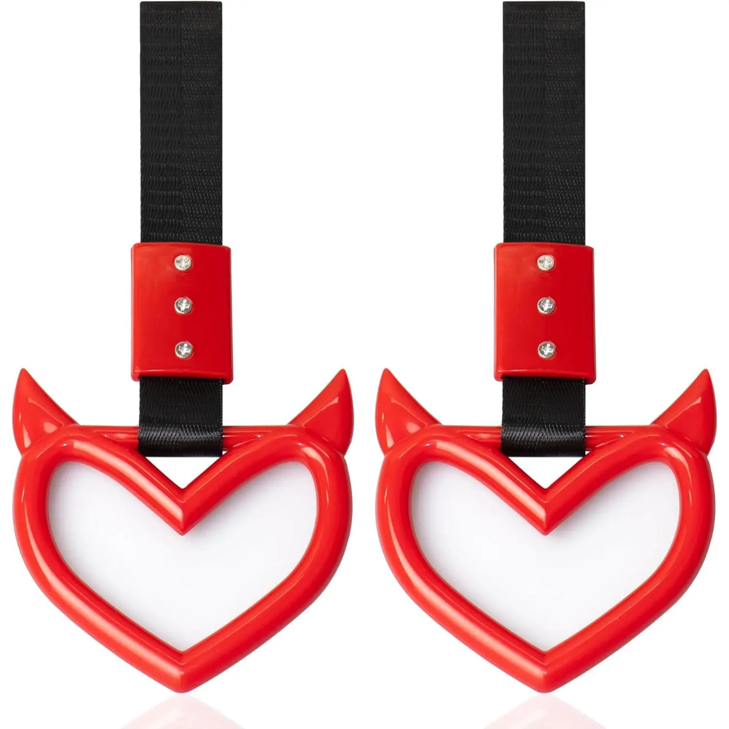2 Piece Red Devil Heart JDM Tsurikawa Ring Drift Charm Car Interior and Exterior Strap