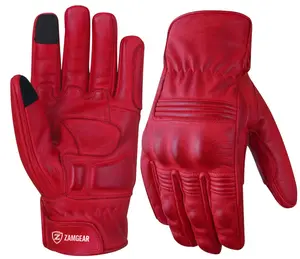 ZamGear Red Leather Gloves – Knuckle Protection, Touchscreen & Padded Palm