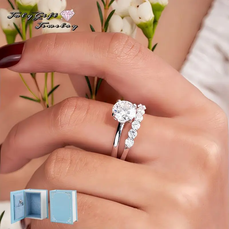 1.5CTTW D Color Synthetic Moissanite Engagement Ring Set for Women - Round Cut Bridal Wedding Set, Anniversary Promise Ring VVS1 (With Box) | Viral Sparkling Jewelry Gift 1.5CTTW D Color Synthetic Moissanite Engagement Ring Set for Women - Round Cut Bridal Wedding Set, Anniversary Promise Ring VVS1 (With Box) | Viral Sparkling Jewelry Gift