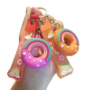 1pc, Donut Key Chain, PVC Rainbow Donut Keyrings, Doughnut Key Chain, Bag Suitcase Decoration, Car Accessories, Holiday Gift, Birthday Supplies, Summer Party Favors, Business Graduation Gifts, Theme Party Supplies, Pride Day Decor
