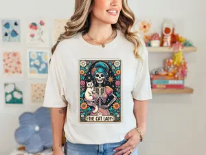 #817 - The Cat Lady Tarot -  Print Unisex Crewneck Tee T-shirt - Shirt Tshirt