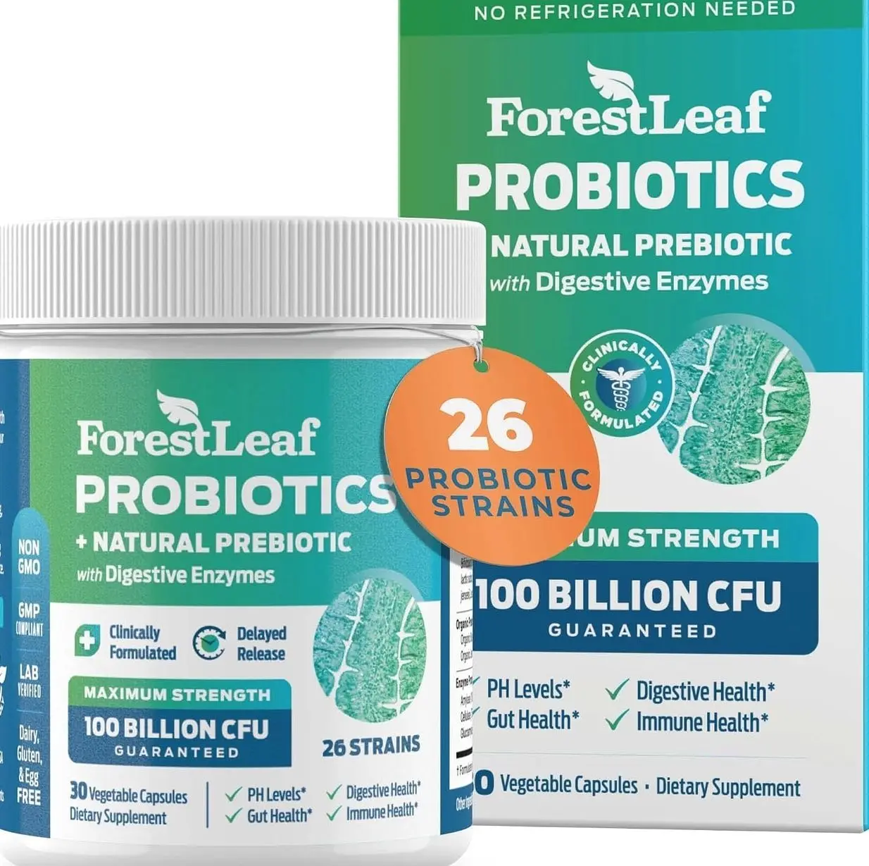 Probiotics for Men and Women, 100 Billion CFU, 26 Unique Strains, Men's and Women's Probiotic and Prebiotics Support Digestive Health, Gut Wellness, Energy, Mood, Immune, PH Balance (30 Caps)