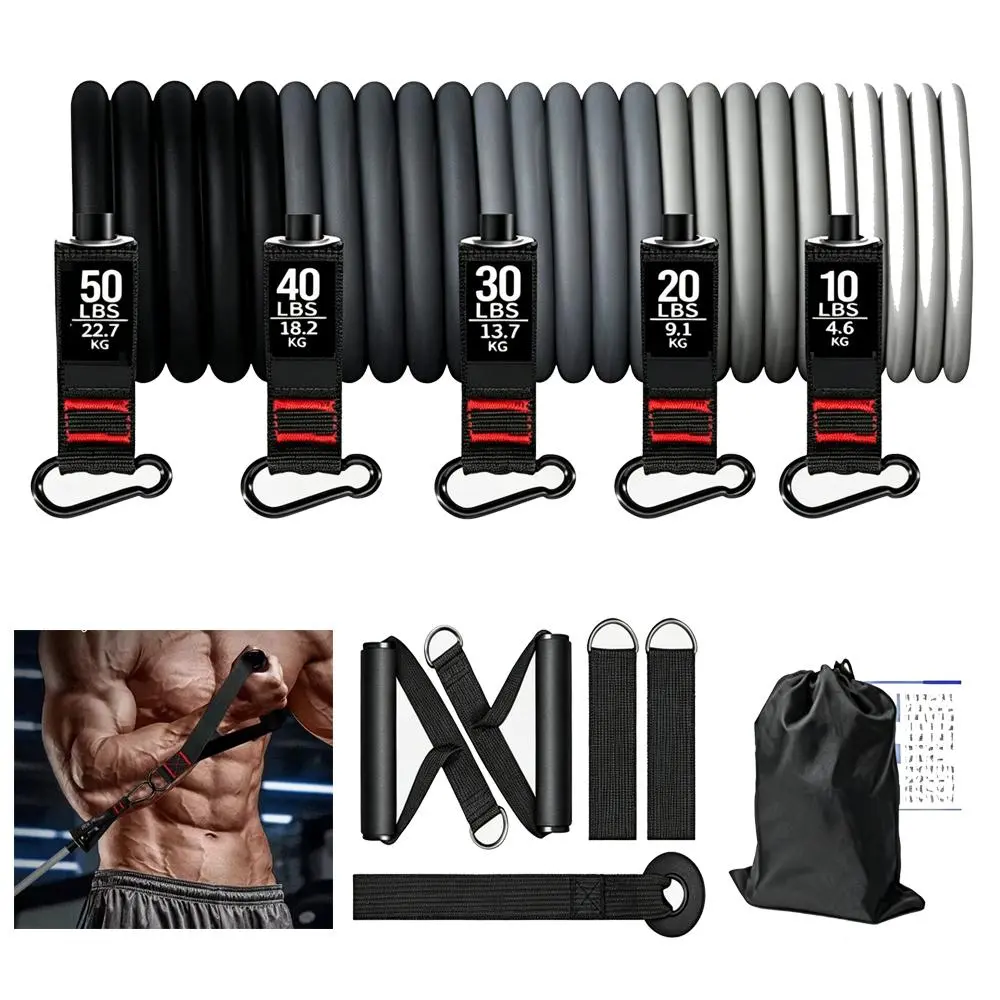 Premium 11PCS Stackable Resistance Tube Kit, Combined Up to 150 Pounds Resistance, Sturdy Carabiners & Door Anchor for Strength Building, Pilates, Stretching and Physical Therapy