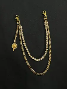 Golden Twisted Pearl Cuban Pant Chain, premium American texture, double-layer waist accessory, runway fashion, unisex & couple style