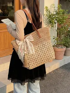 French Country Style Woven Bag for Women, New 2026 Large Capacity Shoulder Basket Bag, Beach Sand Tote Bag, Fashion Handbag