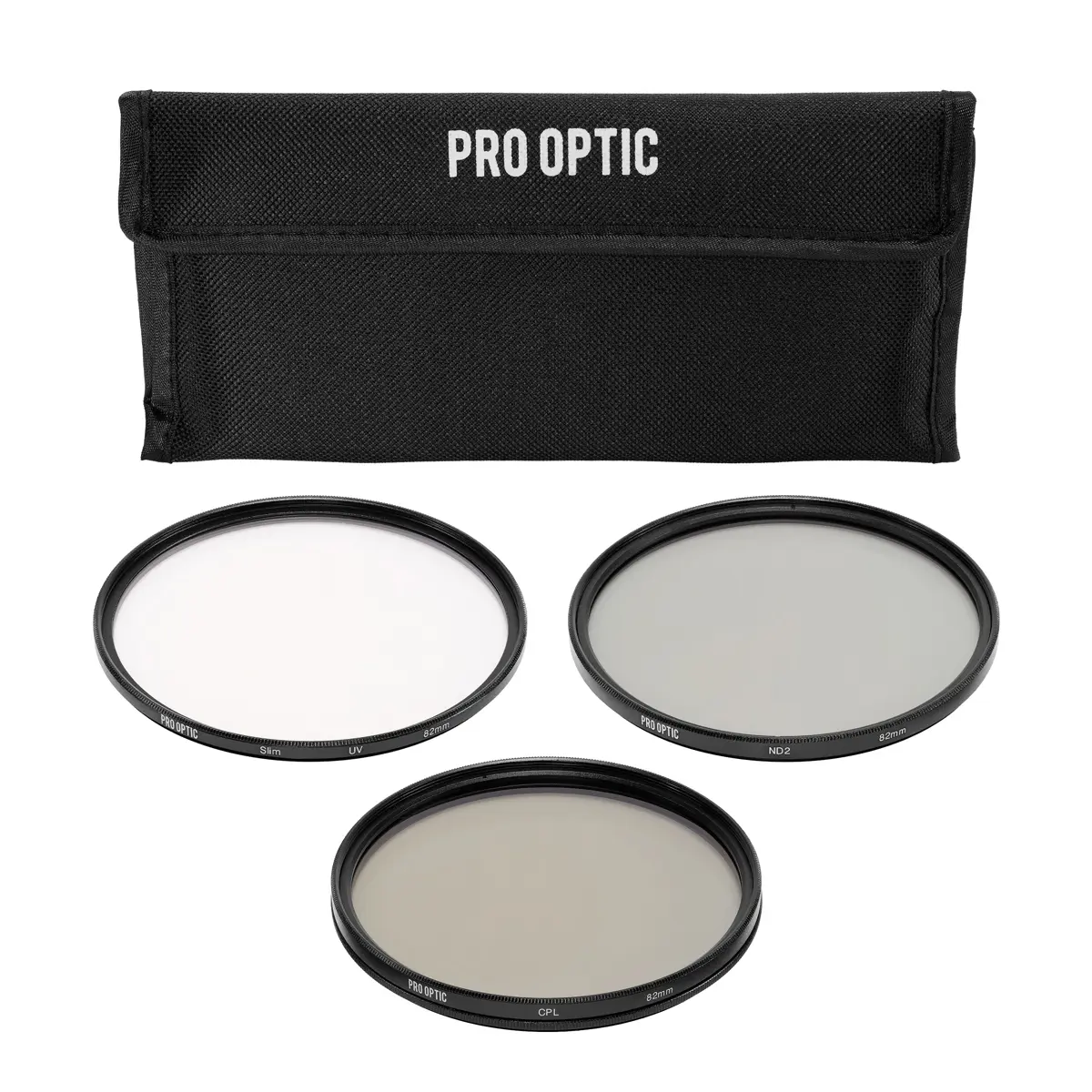 ProOptic 82mm Digital Essentials Filter Kit, with Ultra Violet (UV), Circular Polarizer and Neutral Density 2 (ND2) Filters, with Pouch
