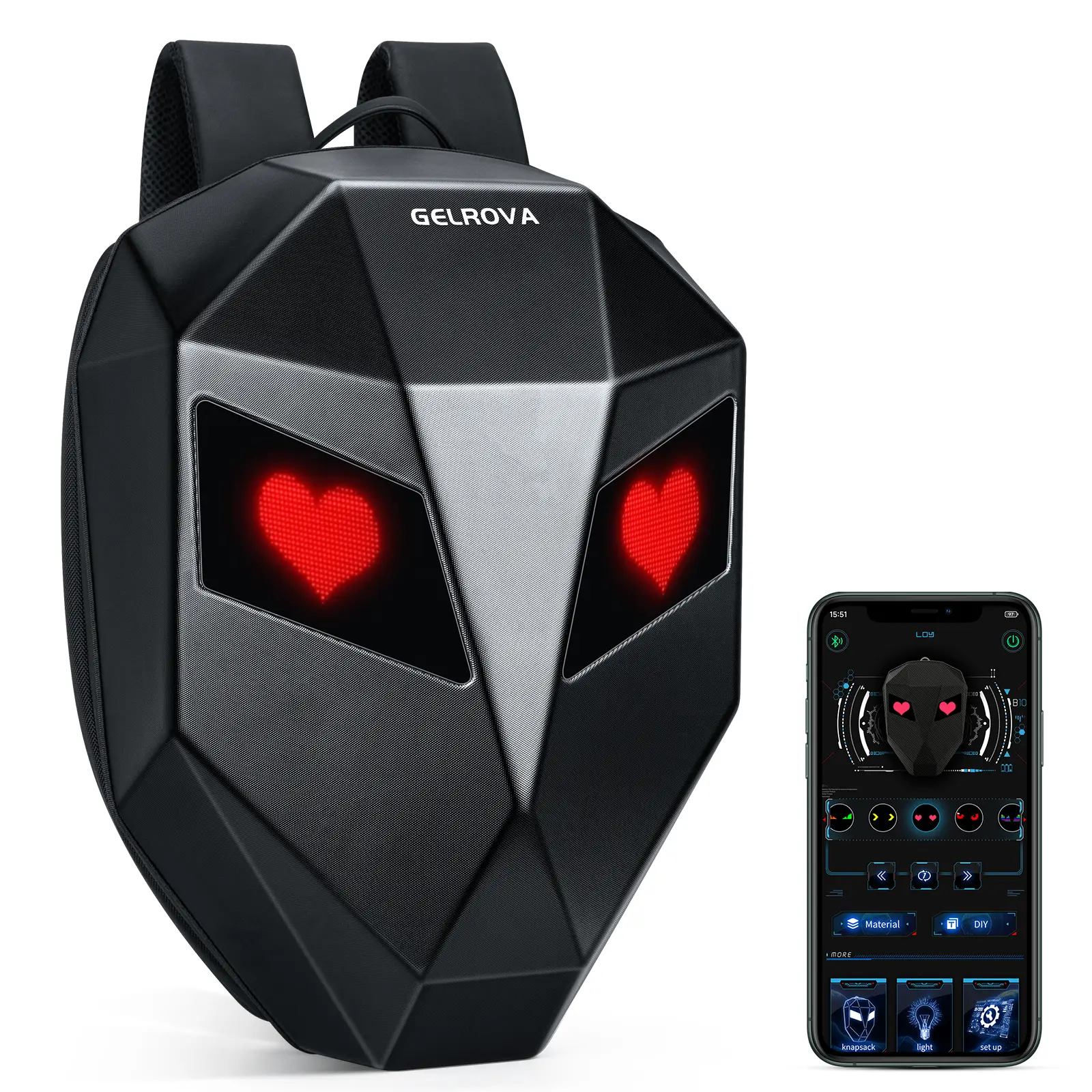 Gelrova Women's Knight Programmable LED Backpack - 17in ABS Waterproof Bag, Motorcycle Daypack with Adjustable Straps, Ideal for Birthday Gifts, Valentine's Day, Strap Adjust, Adjustable Shoulder Strap