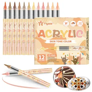 Skin Tones Art Markers Set, Acrylic Drawing Markers, Straight liquid Soft Brush Tip Acrylic Paint Pens, Quick-Drying Waterproof Acrylic Paint Markers for Illustration Sketching, Wood,Glass,Fabric,Rocks Painting, Art Supplies