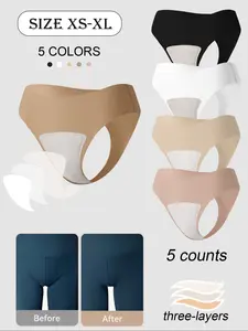 5 Pack Women's No Show Thongs Panties - Camel Toe Proof Seamless Underwear Yoga Fitness Workout Gym Essentials