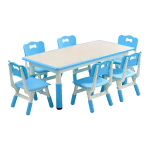 Garvee Kids Table and 6 Chairs Set – Adjustable Height Activity Table with Graffiti-Resistant Surface – Non-Slip Toddler Study Desk for Arts & Crafts Playroom & Nursery