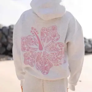 Y2K Floral Hoodie for Women – Retro Botanical Embroidered Oversized Sweatshirt, Drop Shoulder Long Sleeve Pullover, TikTok Trend 2026 Streetwear Essential