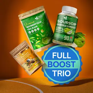 FreshDrinkUS Immunity Boost Trio, Turmeric Ginger Cinnamon Tea, Soursop Graviola Leaf Tea, Soursop Graviola Gummies 2,000mg per Serving, 100% Natural and Pure, Antioxidant and Immune Support Herbal Set, Vegan, Non-GMO, Gluten-Free, No Sugar