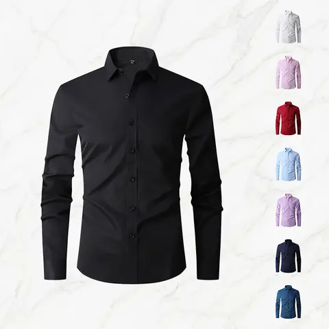 Men's Plain Chic Long-Sleeve Button-Down Shirts - Lightweight Fabric, Regular Fit, Single-Breasted Notched Lapel, Outdoor-Office Ready, Casual Wear, Year-Round Single Piece