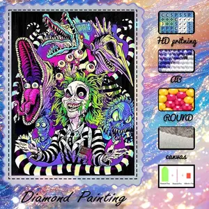 DIY 5D flocked fabric diamond painting kit, Handicraft, AB drills, fairy dust drills, ghost, monster, colorful diamond embroidery, craft diamond art set, wall decor, gift for family, friends, Diamond Art Tools