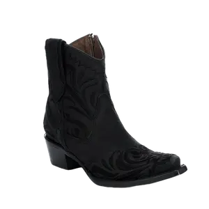 Circle G By Corral Ladies Embroidery Snip Toe Black Booties L6225