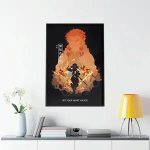 Flame Hashira Rengoku Poster, Set Your Heart Ablaze Art Print, Demon Slayer Silhouette Wall Decor, Anime Motivation Gift