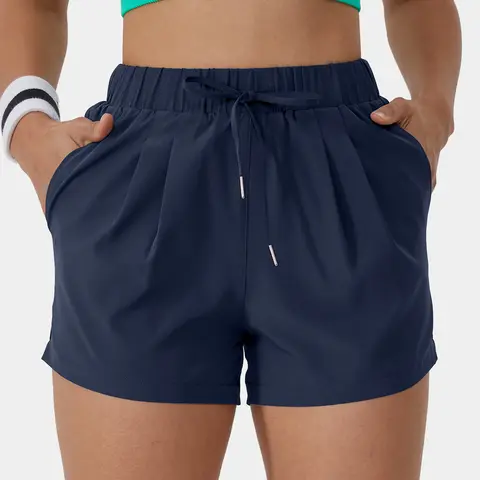 Halara High Waisted Elastic Waistband Drawstring Ruched Side Pocket Casual Shorts 3"