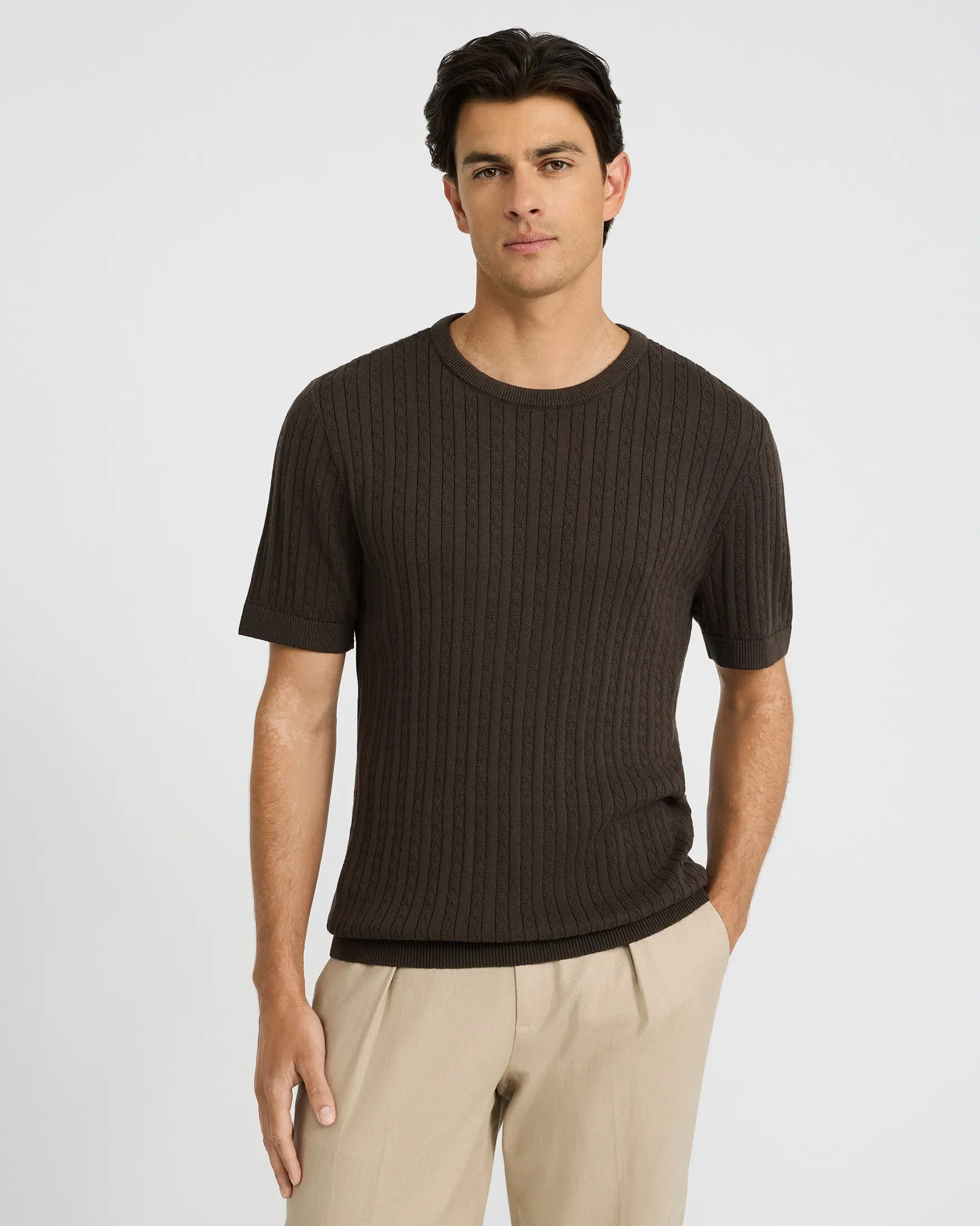 Express Men's Ribbed 100% Cotton Crew Neck Sweater Tee - Lightweight Short Sleeve Casual Top for Layering, Menswear