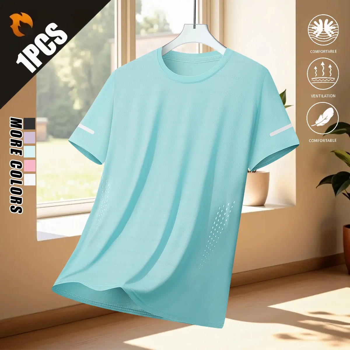 Fashionable athletic casual polyester women’s crew-neck short-sleeve top, lightweight and breathable polyester fabric, designed for active women.Features ventilation panels and reflective sleeve accents; versatile, suitable for fitness, travel, commuting,