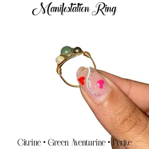 Manifestation Crystal Ring for Manifesting , Motivation, and Abundance with Citrine, Green Aventurine, Pyrite