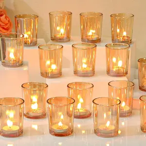 24Pcs Glass Votive Golden Tea Light Candle Holders for Mother's Day Wedding Home Party Decor Centerpieces