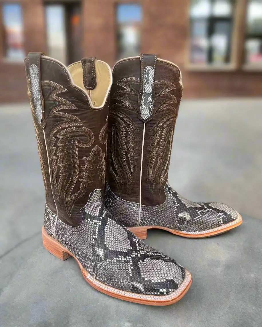 R. Watson Men's Rustic Python Belly Square Toe Western Cowboy Boots RW7913-2