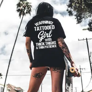 Tameamy Baeall Shop Warning Tattooed Bad Girl Hoodie Sweatshirt T-shirt Thick Thighs Thin Patience Dark Humor Unisex Fit Cotton Blend Casual Outfit