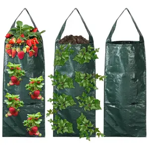 3-Pack Hanging Strawberry Plant Pots, 8-Hole Design with Handle, Outdoor Wall-Mounted Planter, Ideal for Strawberries, Herbs, Vegetables