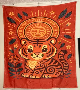 Tiger & Sun Mexican Folk Art Blanket – Cozy Fleece Throw (130x150cm) | Cultural Home Décor Gift