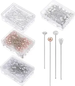 400 Pcs Bouquet Pins Flower Pin, 4 Styles Pearl Head Pins Crystal Head Corsage Pins for Dressmaking Jewelry Flower Decoration (Mixed)