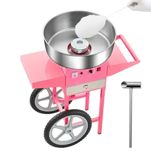 1000W Commercial Cotton Candy Machine 6 Cones/Min Party Candy Cart Portable Pink Sugar Floss Maker with Stainless Steel Bowl & Easy Operation