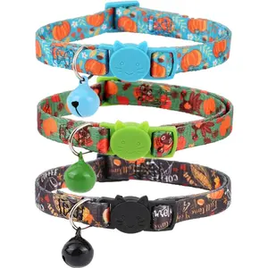 Thanksgiving Cat Collar Breakaway with Bell,Pack of 3 Safe Puppy Collars