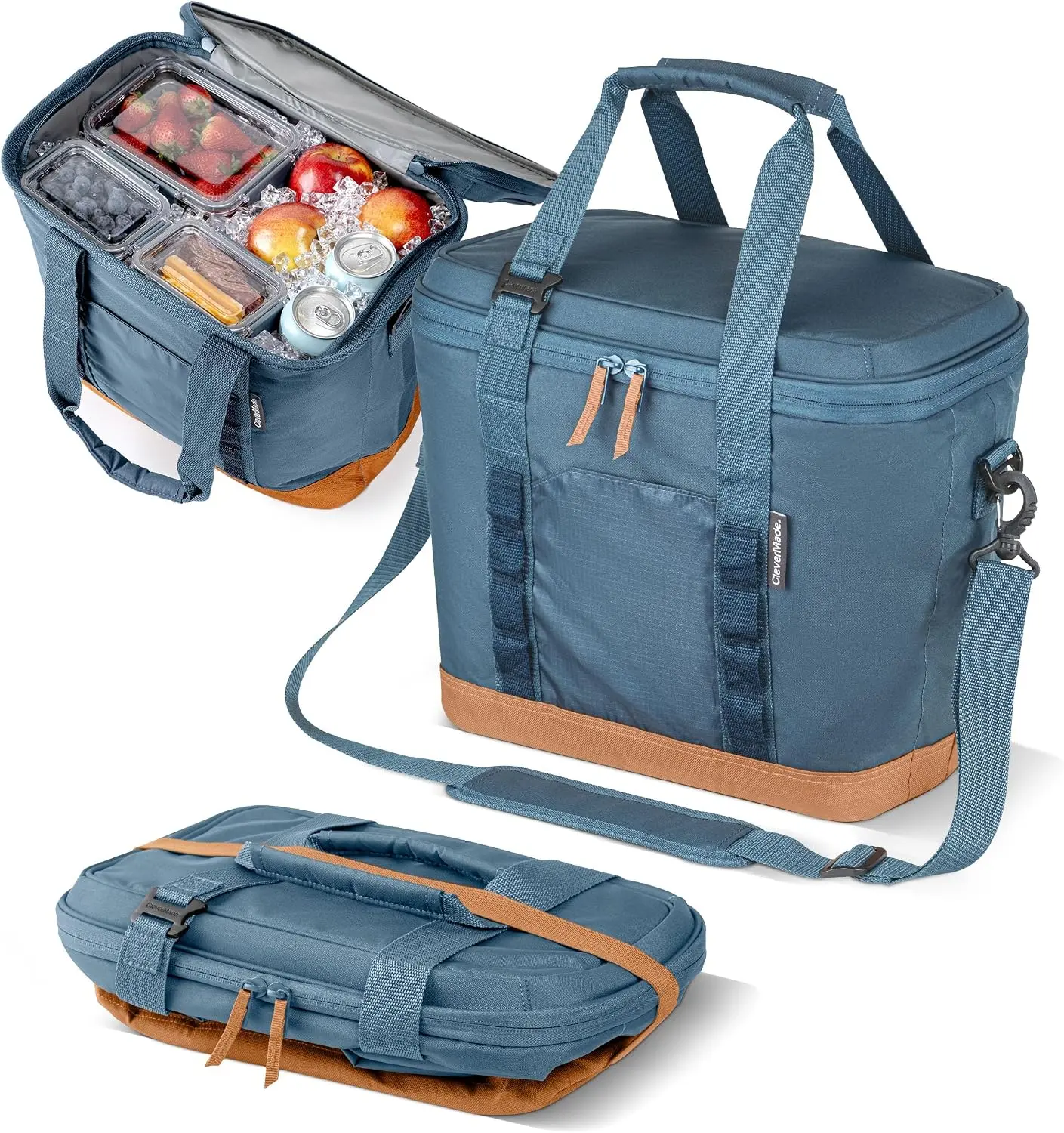 Collapsible Cooler Bag – Medium Portable Cooler Bag for Travel, Foldable Insulated Cooler for Beach, Picnic & Road Trips, Holds Up to 30 Cans, Leakproof Soft Carry Cooler - Ocean