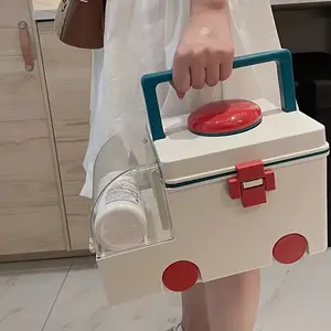 Ambulance Shaped Large Capacity Storage Box with Lid, Multifunctional Organizer for Sundries & Pills, Ideal for Home Decor & Organization