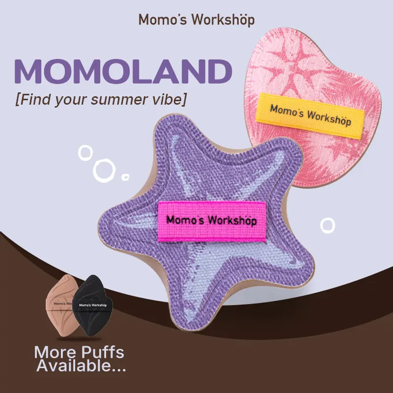 Momo's Workshop Momoland Puff Duo, Available in Soft Density, Compatible with Different Foundations, Primers & Base Makeup for a Flawless, Breathable Look, Travel Friendly, Storage Case, Powder Puffs, Beauty Puff