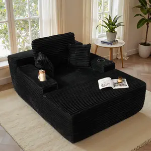 Boneless Chaise Lounge Sofa Bed with Cup Holders Indoor, Oversized Upholstered Couch Sofa Bed , Sleeper Couch Chairs For Office,Fluffy Plush Faux Fur Cloud Sofas Couches Living Room Apartment,No assembly required