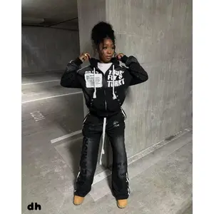 Y2K Harajuku Streetwear Set - 3D Patch Hoodie + Loose Sweatpants (Unisex).-