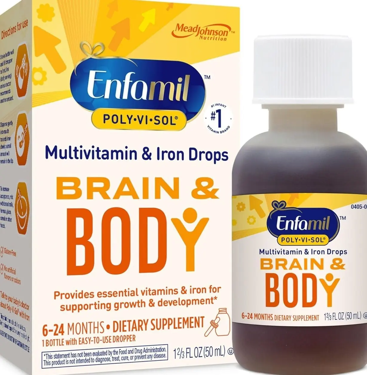 Enfamil Baby Vitamins Enfamil Poly-Vi-Sol 8 Multi-Vitamins & Iron Supplement Drops for Infants & Toddlers, Supports Growth & Development, 50 mL Dropper Bottle
