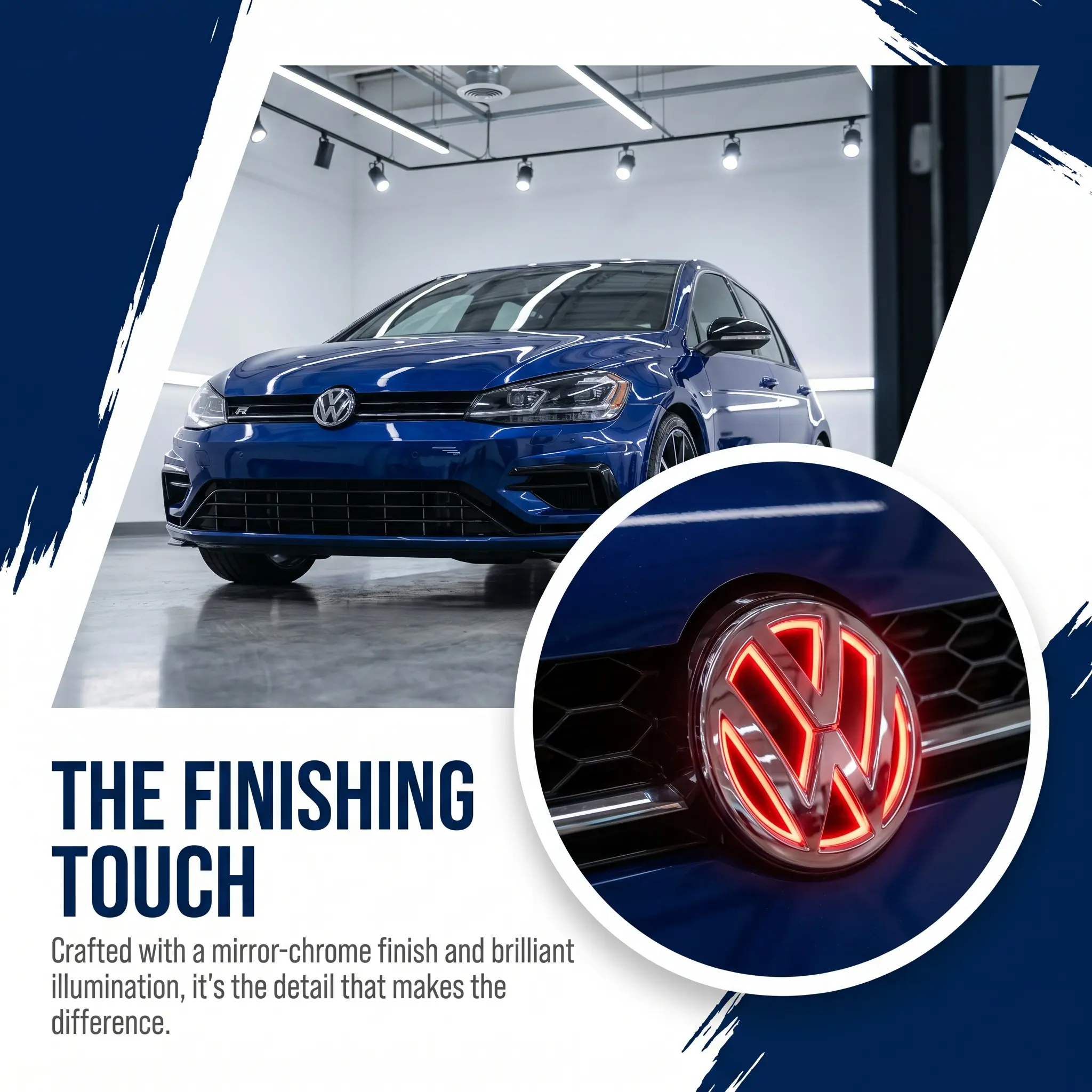 LED Volkswagen Front Grille Emblem Light, 12V Illuminated Car Badge with ABS Base and PC Lens, Red White or Blue, Easy-Wire Exterior Upgrade