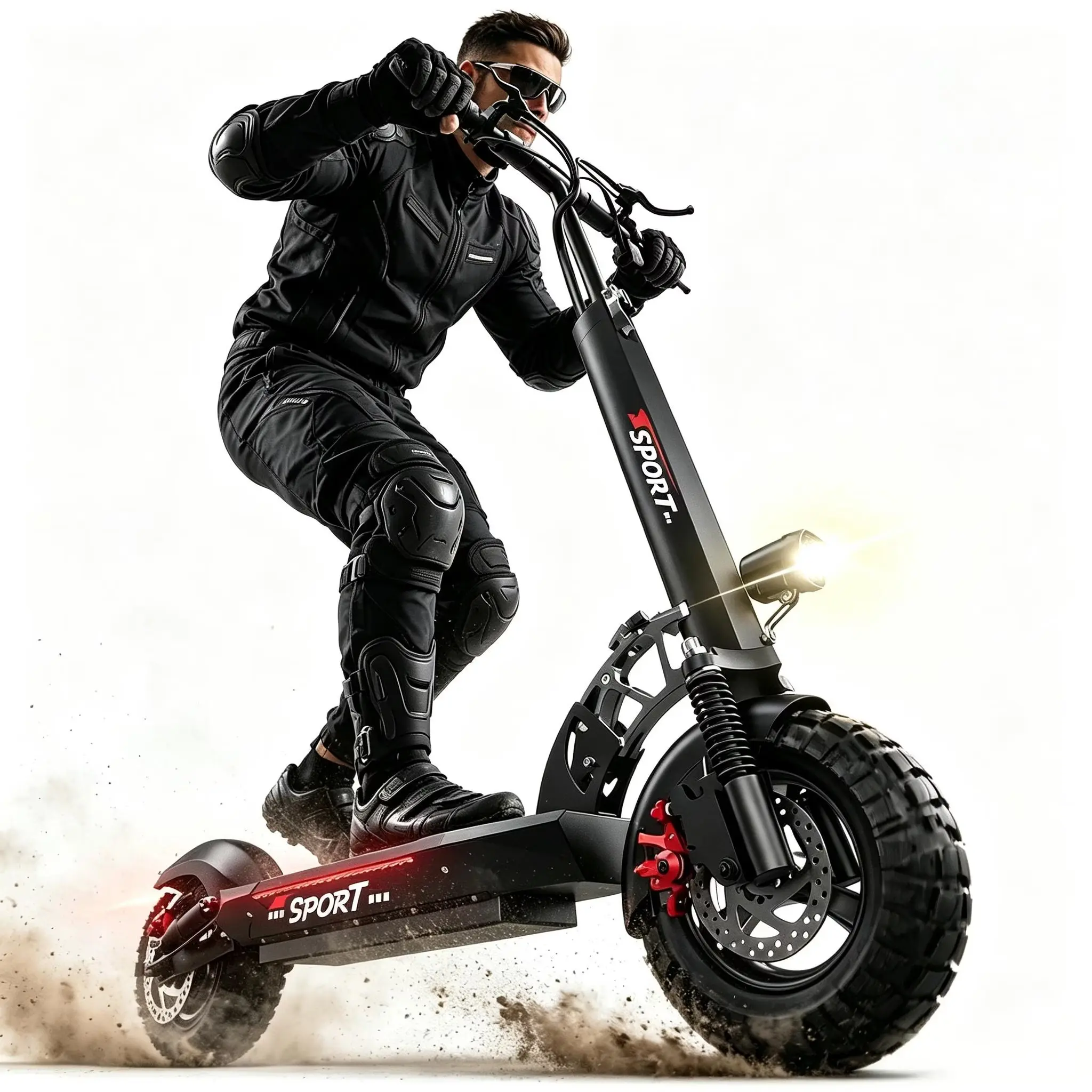 Off Road Electric Scooter,Peak 1200W 45Mile Long Range 25Mph 3Speed, Dual & Seat Suspension All Terrain Tire Ride Heavy Duty Foldable Scooter with Seat
