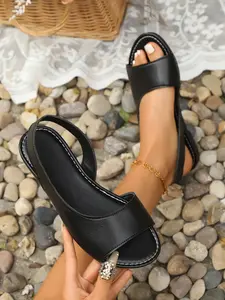 2026 Shiny Wide Strap Back Buckle Flat Sandals, Open Toe, Soft Elastic Sole, Anti-Slip Durable, Lightweight Luxury, Spring Summer Casual Shoes