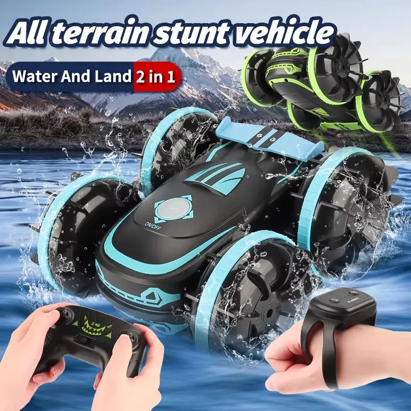 2-in-1 Land & Water RC Stunt Car - BPA-Free, 360° Rotation, Gesture Sensing Remote Control Toy for 4 to 10 Year-Olds, RC Drift Car with Lights, Music, Interactive Learning, RTR Fast BMW-Style (9 x 5.6 x 3 inches) for Birthday Party