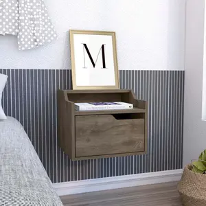 Busan Modern Floating Nightstand End Table Side Table Single-Drawer Design with Sleek Two-Tiered Top Shelf Surfaces- Dark Brown - Bedroom